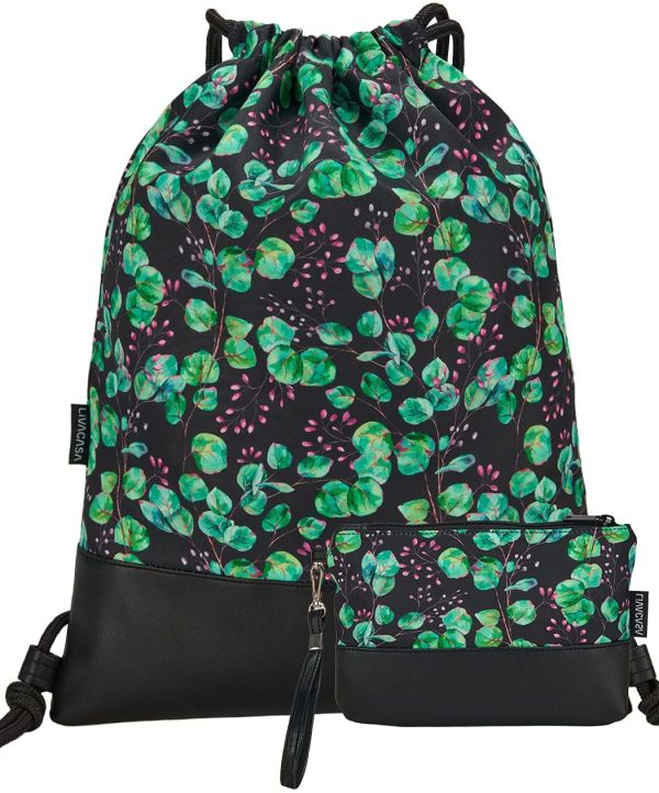 LIVACASA Sac à Cordon Sport Femmes Filles Imperméable avec Une Pochette Sac de Piscine à Cordelette Petit Sac à Dos à Cordon pour Gym Yoga Ecole Natation Plage Camping Voyage – Image 5