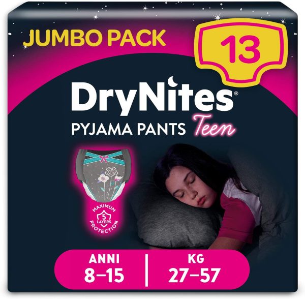 DryNites Lot de 13 culottes absorbantes pour filles de 8 à 15 ans 27-57 kg