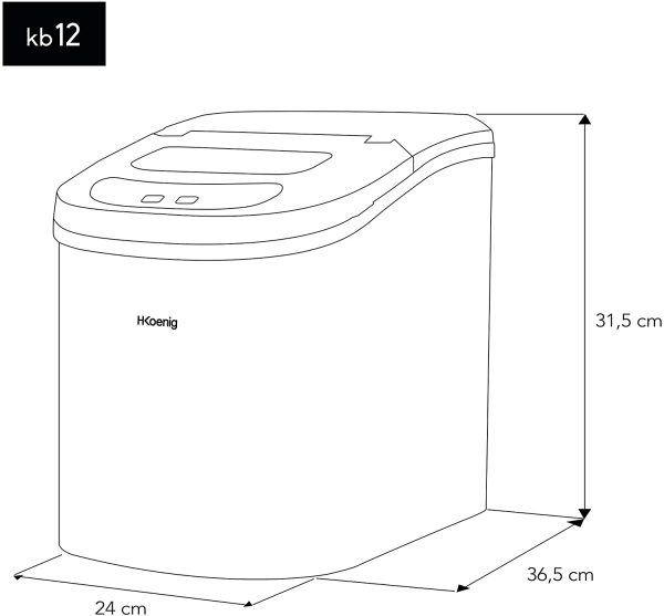 Machine à glaçons KB12, 12kg en 24h, 2 tailles de glaçons automatique électrique compact portable sans installation silencieuse 2,2L, cube de glace rapide prêt en 13min, à poser sur comptoir – Image 3