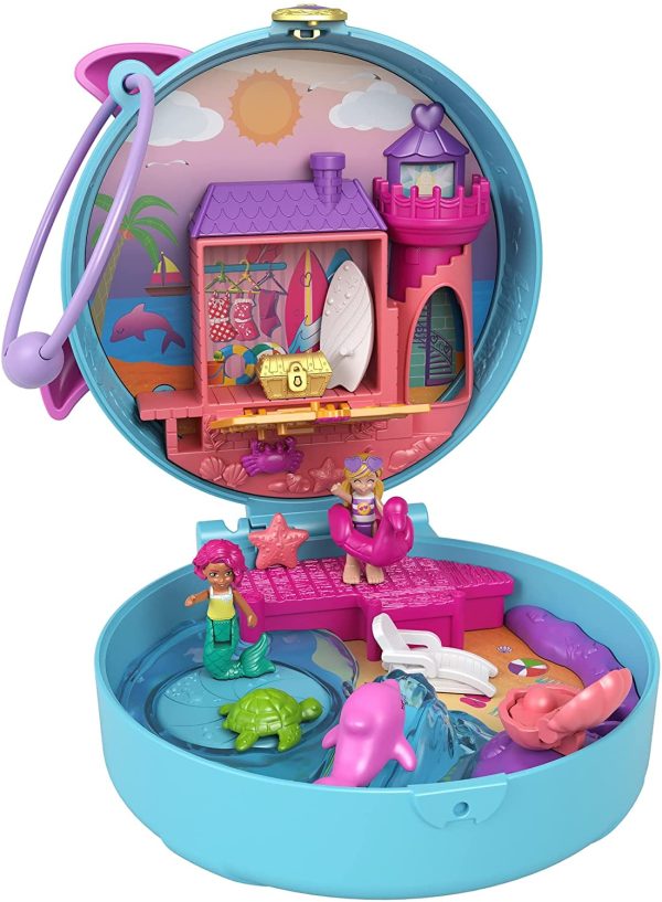 Polly Pocket Coffret Univers La Plage des Dauphins, mini-figurines Polly et sirène, 5 surprises et 12 accessoires, jouet pour enfant, GTN20 – Image 4