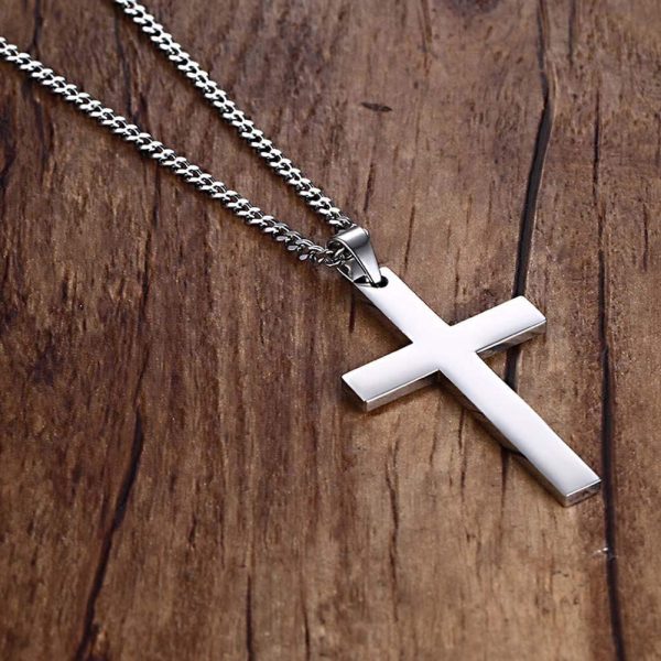 Gkmamrg Pendentif Croix Acier Inoxydable Croix Pendentif avec 55 cm Collier pour Homme Femme Femmes, Argent Noir Or – Image 6