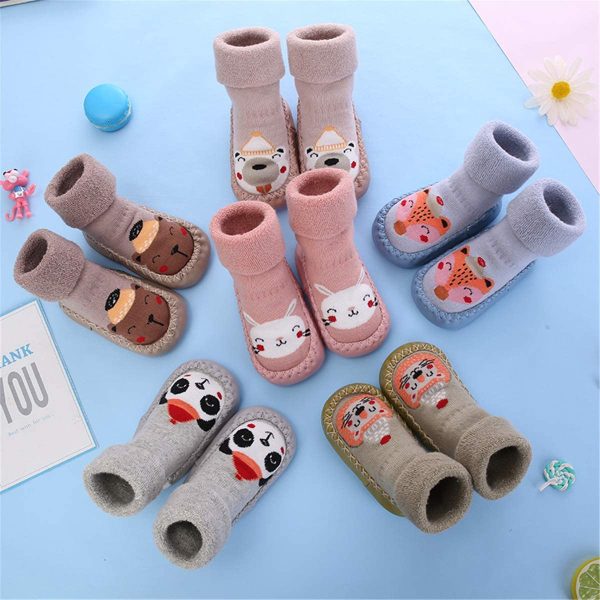 Gavena 2 Paires de Chaussettes Bebe Antiderapantes Hiver Chaud Chaussons Fille Garcon Naissance 3-24 Mois Bleu Gris Rose