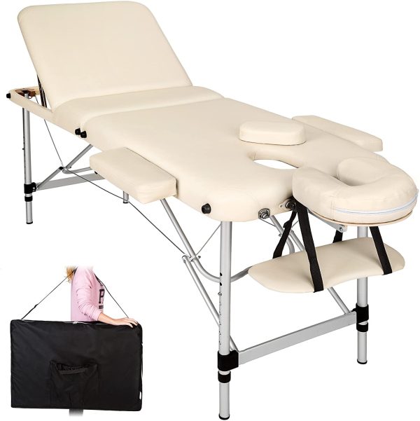 Table de Massage Pliante Aluminium Cosmetique Lit de Massage Portable + Housse de Transport - diverses couleurs au choix - (Beige) – Image 4