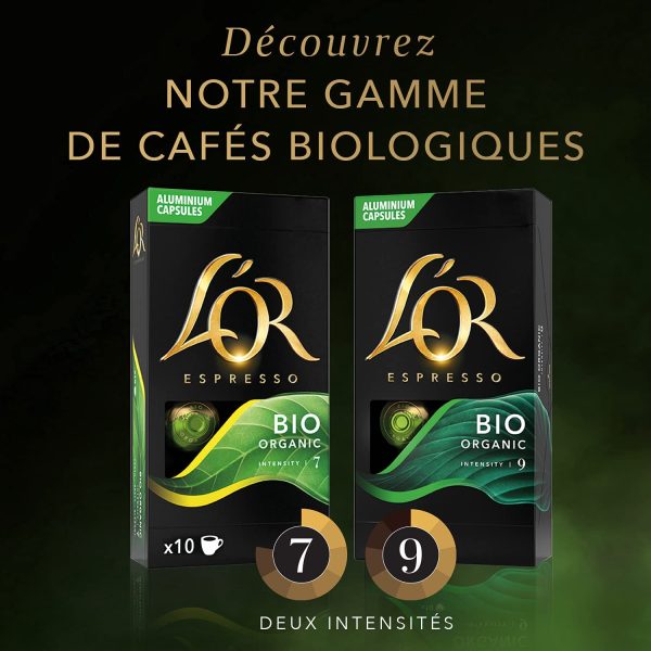 L'OR - Café Espresso - Organic Collection - Bio intensité 9 - Compatible Nespresso ®* - 10 packs x 10 capsules aluminium – Image 3