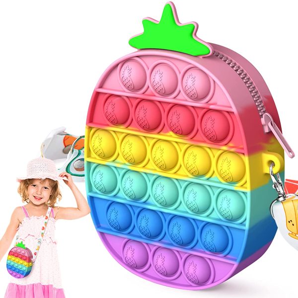 Sac Pop Bublle It, YOGINGO Sac Popit Filles, Fidget Toy Portefeuille Sac à Main, 2 en 1 Popit Fijets Toys Arc en Ciel Sacs Bandouliã¨Re des Bretelles de Réglable pour Enfants et Adultes(Ananas) – Image 6