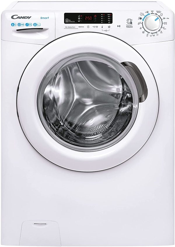 Lave-linge frontal CANDY CS4 1062DE/1-S Faible Encombrement, chargement 6 kg, 1000 tours/mn, départ différé 24h, 15 programmes dont 59 mn charge pleine, cuve réhaussée et hublot XXL