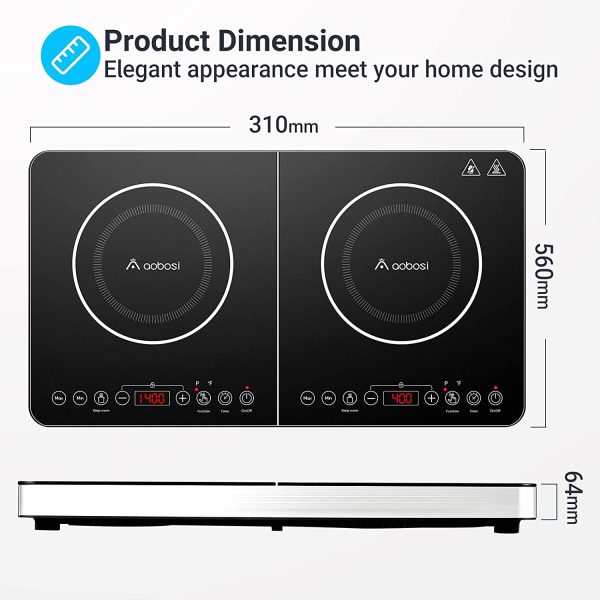 Plaque induction, plaque de cuisson à induction double, table de cuisson portable, commande par capteur et plateau en verre cristal, 3500 Watt, fonction minuterie,10 niveaux de température – Image 4