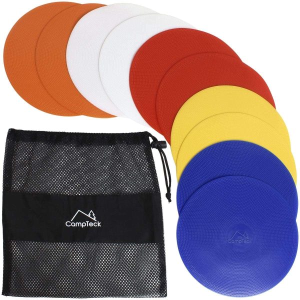 CampTeck U6934 - Plats Cône Football Plats Cones de Sport Cône Marquage - (Pack de 10) avec Sac de Filet Noir - Couleurs des disques: Orange, Bleu, Rouge, Blanc, Jaune – Image 2