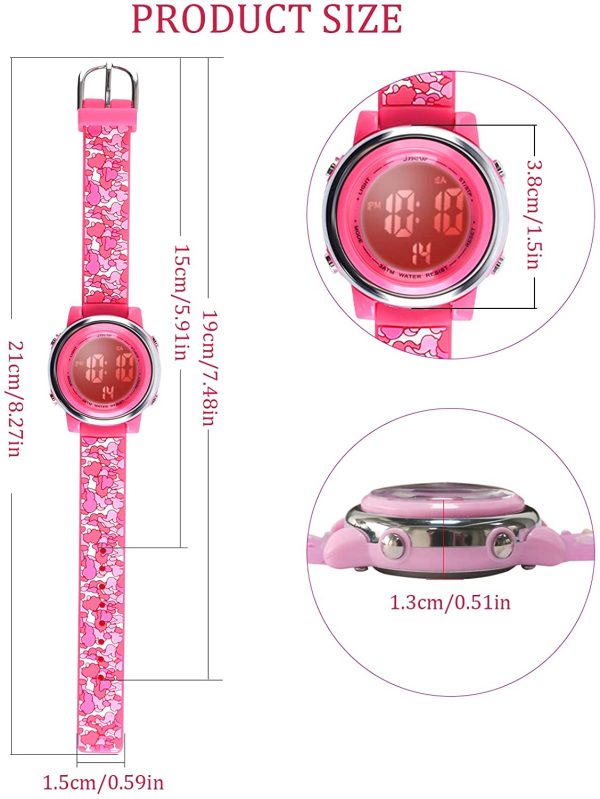 HMJIA Montre Enfant Garcon, Montre Enfant Fille pour 3-12 Ans, Montre Enfant étanche 3ATM avec Alarme/Date/Chronomètre/LED – Image 2