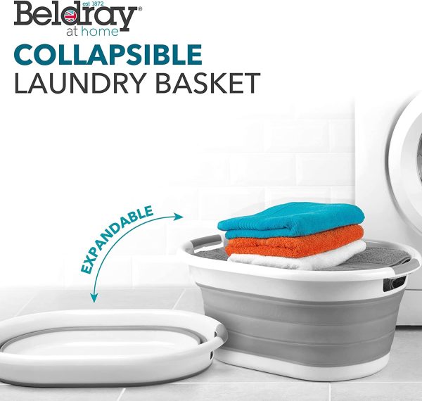 Beldray® LA034816EU Panier à Linge, Panier de Rangement à Linge, Corbeille à Linge Pliable de Forme Ovale, Capacité 37 L, Léger, Poignées en Plastique Durables, Design Peu Encombrant & Portable, Gris