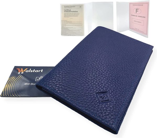 Porte Papier Voiture Cuir avec 2 Etuis Proteges Carte Grise et Permis - Porte Document Véhicule avec Rangement Assurance et vignettes -Bonus : Pochette Blocage RFID WalStart – Image 2