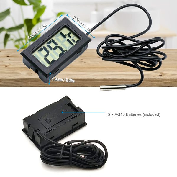 DIFCUL Mini Thermomètre Moniteur de température de thermomètre LCD numérique avec sonde externe pour voiture/réfrigérateur/aquarium/réservoir de poissons/chambre (3 pièces noir) – Image 4