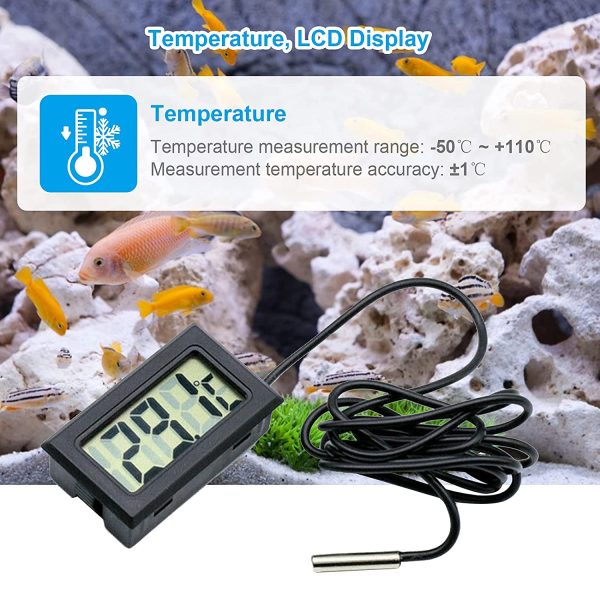 DIFCUL Mini Thermomètre Moniteur de température de thermomètre LCD numérique avec sonde externe pour voiture/réfrigérateur/aquarium/réservoir de poissons/chambre (3 pièces noir) – Image 3