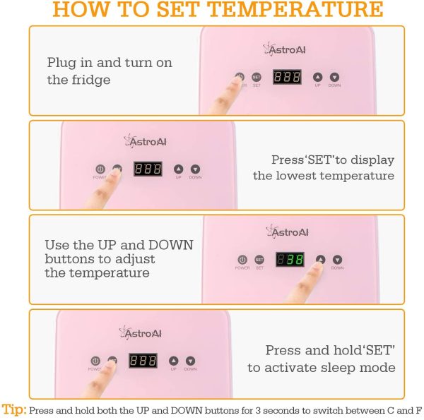 Mini Frigo de Chambre 6L / 8 Canettes - avec Régulateur de Température - Refroidisseur et Réchauffeur Thermoélectrique Portable 12V DC / 220V AC pour Maison et Voyage ROSE – Image 5