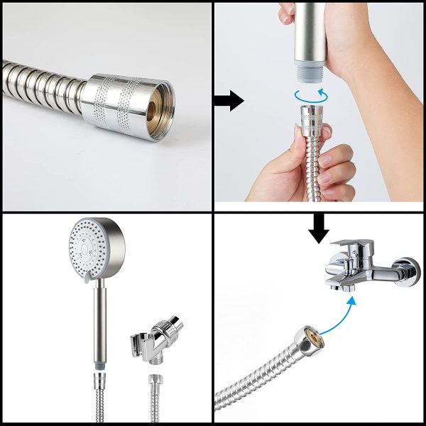 Pommeau de Douche, Pommeau Douche Economiseur D'eau avec Tuyau 2M Douchette Douche Aalle de Bain Economie d'Eau Haute Pression en Acier Inoxydable 304 Installation et Nettoyage Faciles – Image 5