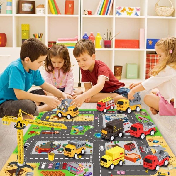 RuiDaXiang Ensembles de Jouets pour Voitures de Construction d'ingénierie, avec Tapis de Jeu, camions Jouets, Mini-Ensemble de Jeu pour Voitures de recul – Image 3