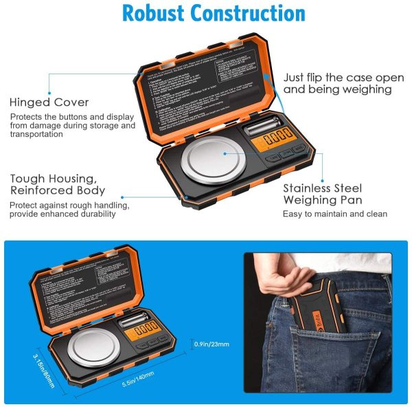 Balance de Précision, 20g/0.001g, 20g de Poids D'étalonnage et Pincettes Électrostatiques, Balance de Poche avec Écran LCD, avec Fonction de Tare, Acier Inoxydable (Batterie Incluse, Orange) – Image 9