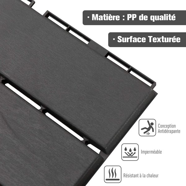 Caillebotis - Dalles terrasse - Lot de 9 - emboîtables, Installation très Simple - Petits Carreaux Composite Plastique Imitation Bois Noir – Image 7