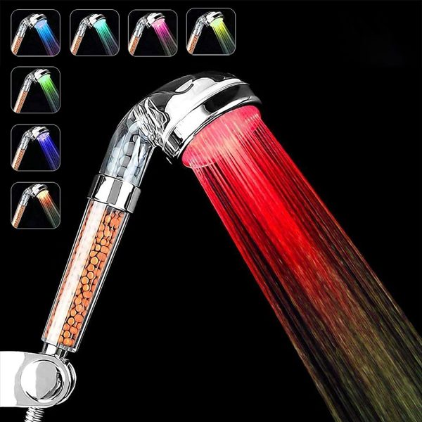 Pommeau Douche,7 Couleurs LED Changement,Douchette de Douche LED Salle de Bain Spa - haute pression economie deau- Haute Filtration avec Trois Niveaux Ionique Négative Prévention – Image 2