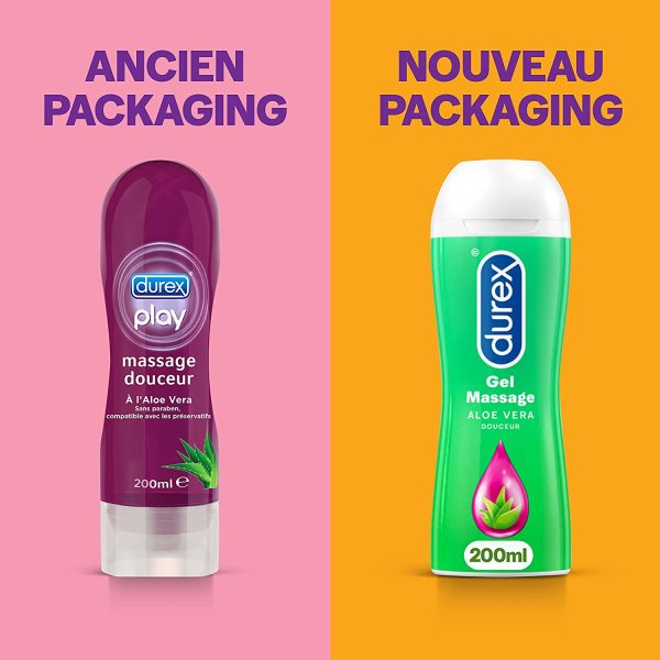 Durex - Gel De Massage Lubrifiant Douceur À Base D'Eau - 2 en 1 - Aux Extraits d'Aloe Vera - 200 ml