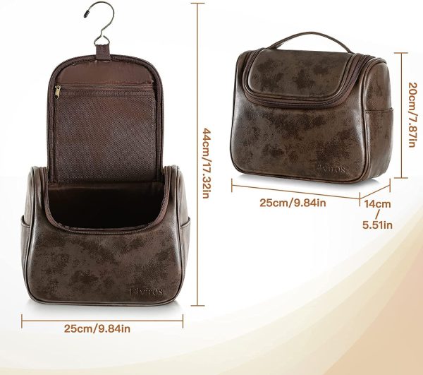 Elviros Trousse de Toilette pour Homme et Femme avec Grande Capacité avec Crochet, Trousse de Maquillage en Imperméable PU, avec Sac Étanche, 25 x 20 x 14 cm, Brun Chocolat – Image 5