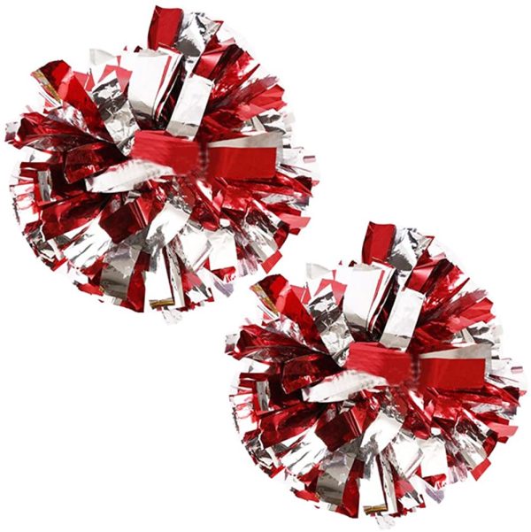 Fancy Pumpkin 1 Paire Sports d'équipe Cheerleading Poms Match Pom Anneau en Plastique Pompoms Argent + Rouge – Image 2