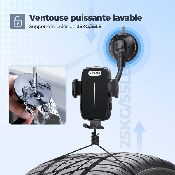 Porte Téléphone Voiture Ventouse,Support Telephone Voiture Pare Brise Tableau de Bord Compatible avec et Smartphone et GPS Appareils