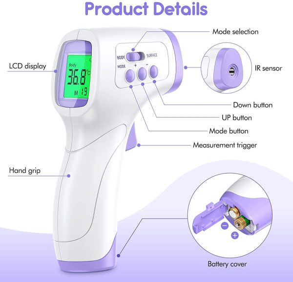 Thermometre Frontal Adulte, KKmier Thermometre sans Contact avec Affichage à LCD, Thermomètre Frontal Infrarouge Bébé Enfant Adulte, Thermometre Infrarouge avec Lecteur Rapide 99 Données Enregistrées – Image 4