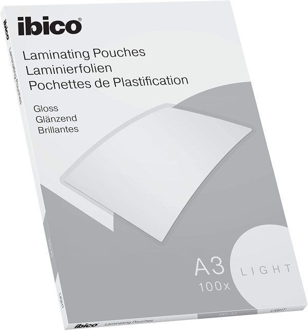 Basics - Pochettes de Plastification A3, Epaisseur Light, Lot de 100, Finition Brillante, Transparentes, 627311