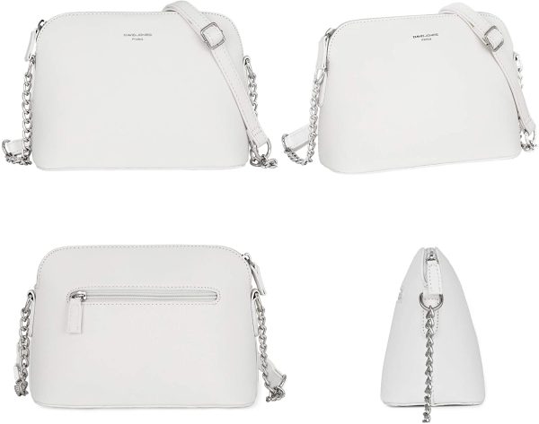 David Jones - Petit Sac Bandoulière Femme - Sac à Main Chaîne Argentée Porté Epaule - Besace Sacoche Messenger Téléphone Cuir PU Rigide - Fourre-Tout Ville Voyage Shopping Mode Chic - Blanc – Image 5