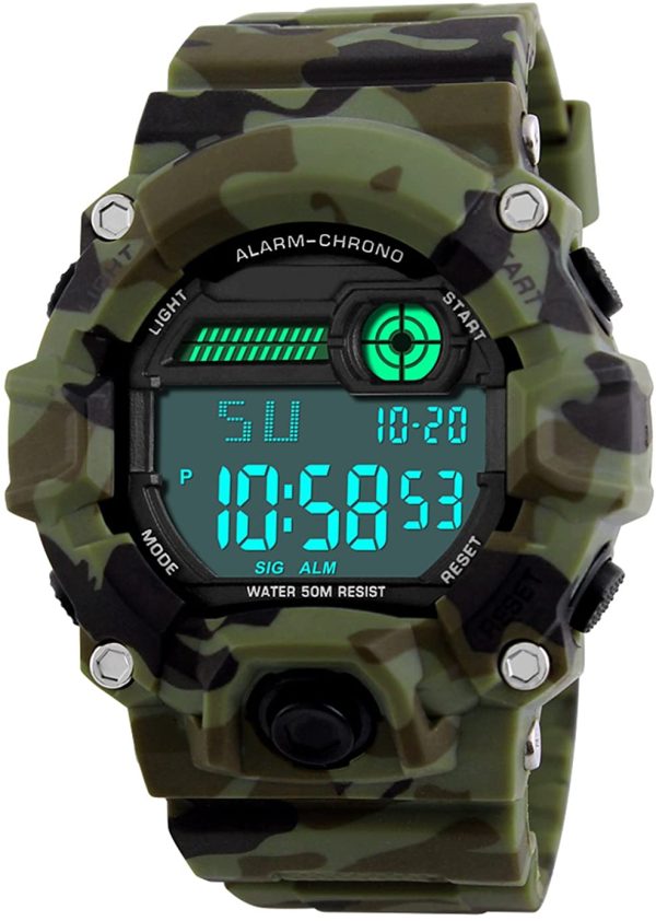 Enfants numériques Montres, Montre Militaire de Sports de garçons avec l'alarme/minuterie, étanche à 5 Barres pour Enfants Adolescents Camouflage électronique Montre Bracelet pour garçons par BHGWR – Image 4