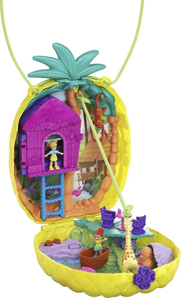 Polly Pocket Coffret Sac à Surprises Ananas avec mini-figurines Polly et Lila, accessoires et autocollants, jouet enfant, édition 2020, GKJ64