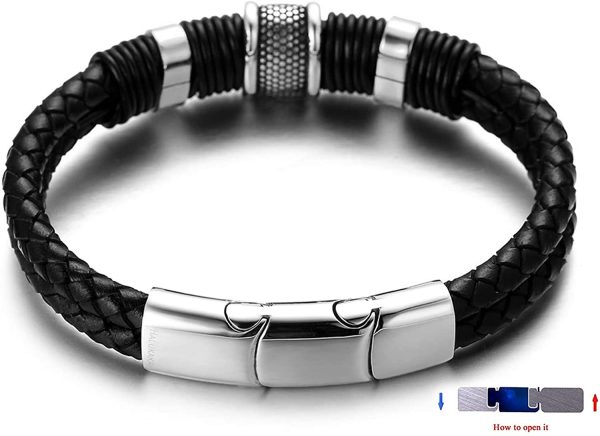 HALUKAKAH Enfants ??Solo Junior ??Garçon Bracelet Cuir Véritable 6-12+3 Ans Titane Acier Fermoir Magnétique Taille Ajustable 18-19.5cm Boîte-Cadeau Gratuit – Image 6