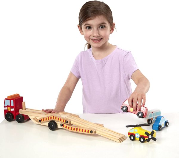 Melissa & Doug | Transporteur de véhicules d’Urgence| Jouets en bois | Pour garçon ou fille | 3+ – Image 7