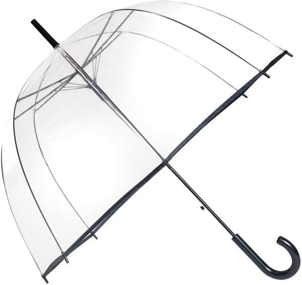 SMATI Parapluie Long Transparent ??Forme Cloche ; Classique et Basic ; Ouverture Automatique ; Diamètre=85cm ; Parapluie Femme ; Couleur liseré Noir – Image 3