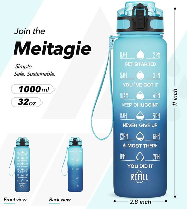 Bouteille d'eau - MEITAGIE 1 L Gourde Reutilisable, Sport Gourde en Plastique Tritan sans BPA, avec Filtre et Marqueur de Temps, pour Enfant et Adultes, Maison et Extérieur – Image 5