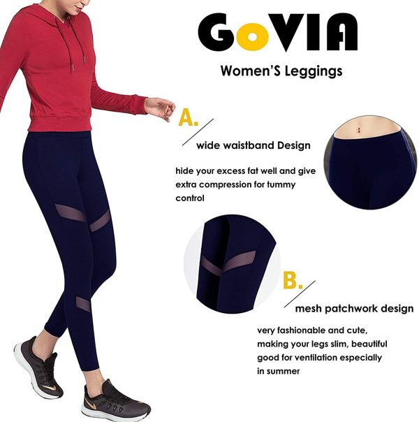 GoVIA Legging pour Femme Pantalon de Course à Pied Pantalon de Sport Respirant Pantalon de Yoga Fitness Taille Haute Long Rayures 4106 – Image 4