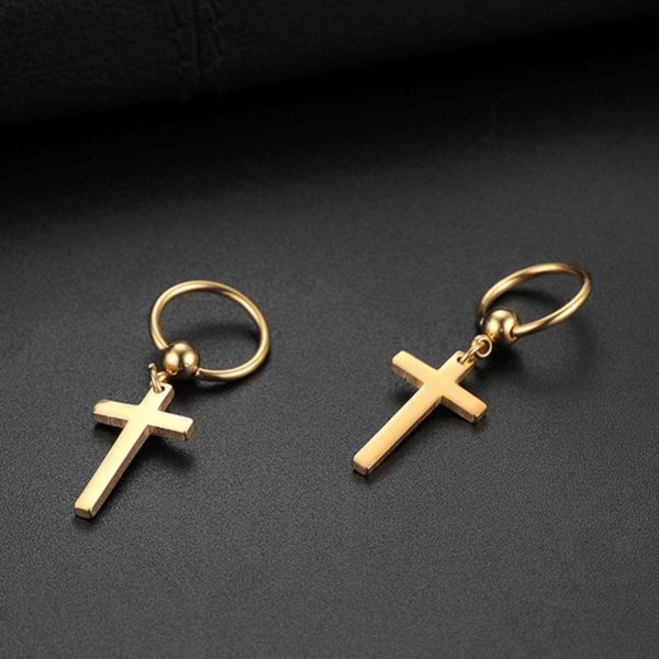 Flongo Boucles d’Oreilles Croix pour Femme Homme, Petits Créoles Pendentif Croix Religieux Unique en Acier Inoxydable Couleur Argent Noir Or Coloré Fantaisie Cadeaux Anniversaires Noël – Image 6