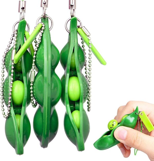 Rmeet Porte-clef,3 Pack Écraser un Porte-clés Presser un Haricot Squishy Soya pour Enfants Adluts Jouets de Pois Fidget Toys pour Pendentifs Anxiété Anti Stress