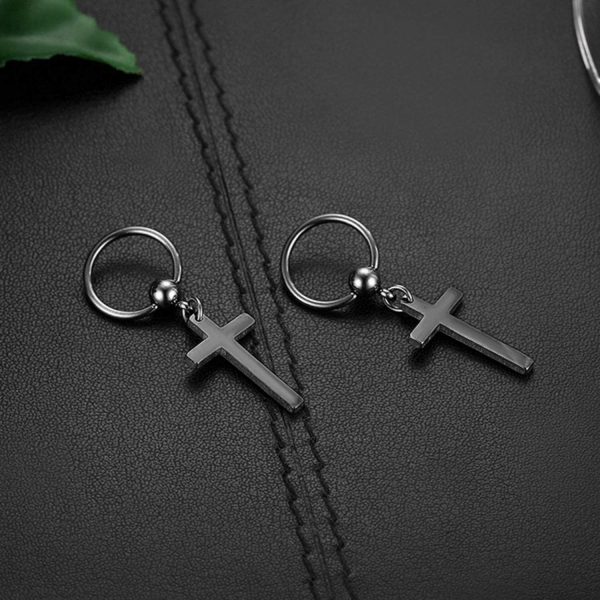 Flongo Boucles d’Oreilles Croix pour Femme Homme, Petits Créoles Pendentif Croix Religieux Unique en Acier Inoxydable Couleur Argent Noir Or Coloré Fantaisie Cadeaux Anniversaires Noël – Image 4