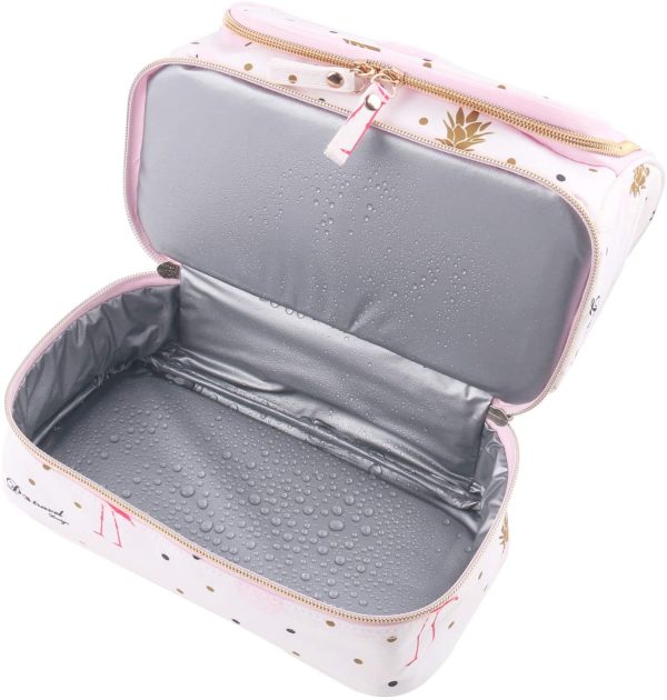 Trousse de Toilette Voyage pour Femme, Lychii Cosmétique Sac avec Crochet, Imperméable Pliable Trousse Maquillage Organisateur - Flamants