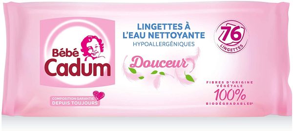 Bébé Cadum - Lingettes à l'Eau Nettoyante & Huile d'Amande Douce Bio - Pour Visage, Corps et Mains - Hypoallergéniques - Lot de 12 x 76 Lingettes – Image 2