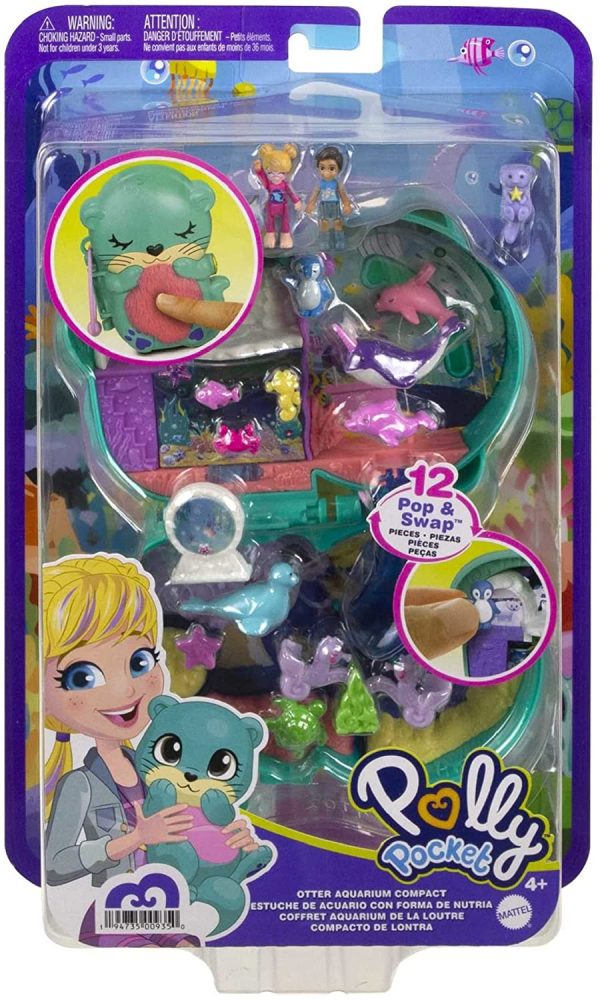 Polly Pocket Coffret Loutre Aquatique, thème aquarium, avec mini-figurines Polly et Nicolas, 5 surprises, 12 accessoires, jouet pour enfant, HCG16 – Image 2