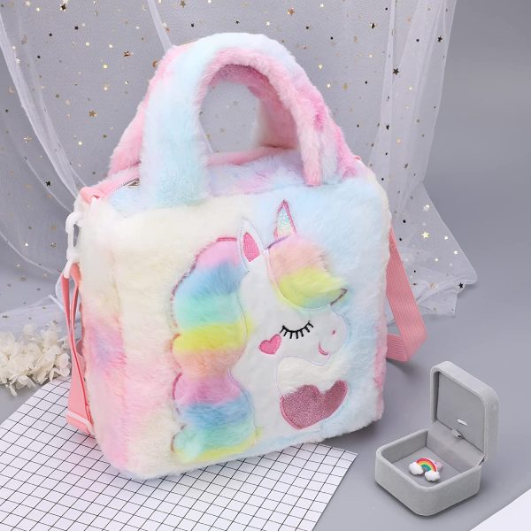 Hifot Licorne Peluche sac à main Enfant, Mignon Sac Bandouliere avec Sangle Amovible pour Filles Adolescentes Femmes – Image 6