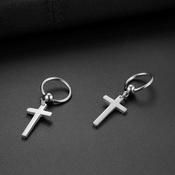 Flongo Boucles d’Oreilles Croix pour Femme Homme, Petits Créoles Pendentif Croix Religieux Unique en Acier Inoxydable Couleur Argent Noir Or Coloré Fantaisie Cadeaux Anniversaires Noël – Image 7