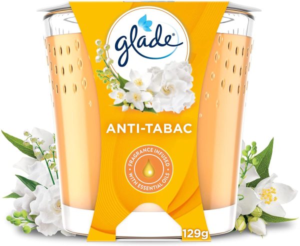 Glade Bougie Parfum Infusé Huiles Essentielles Anti-Tabac 30 Heures de Parfum 129 g