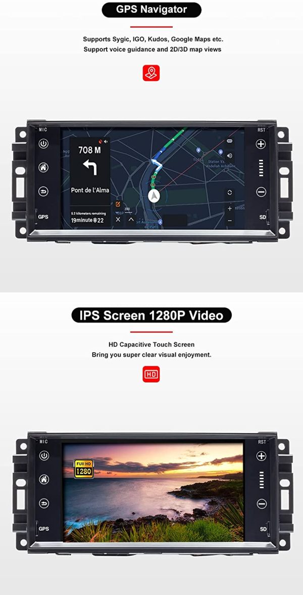 pour Jeep Wrangler JK Dodge Ram Challenger Chrysler Android 10.0 Octa Core 4 Go de RAM 64 Go de ROM 7" Autoradio Stéréo GPS Lecteur Multimédia Support Voiture Auto Play/TPMS/OBD/4G WiFi/Dab – Image 3