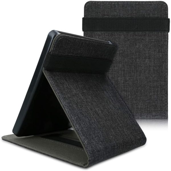 kwmobile Coque Compatible avec Kobo Glo HD/Touch 2.0 - Étui à Rabat en Tissu pour Liseuse - Tissu Gris foncé – Image 5