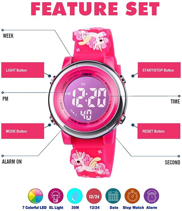 HIMTOR Montre Enfant Fille Garcon, Montre d'enfants de Dessin Animé 3D avec Bracelet en Silicone, Montre Bracelet Éducative Résistant à l'eau Enfant pour 3-12 Ans – Image 2