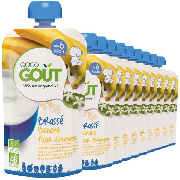 Good Goût - BIO - Brassé Banane Fleur d'Oranger Dessert Lacté dès 6 Mois 90 g - Pack de 10